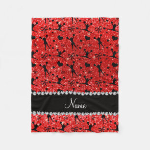 Custom name neon red glitter cheerleading fleece blanket