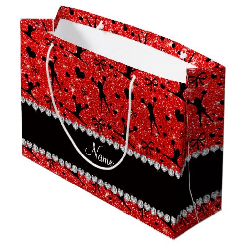 Custom name neon red glitter cheerleading large gift bag