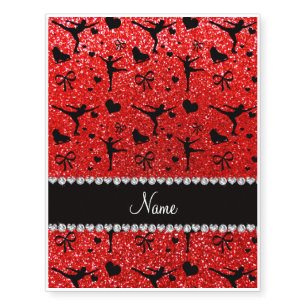 Custom name neon red glitter figure skating temporary tattoos