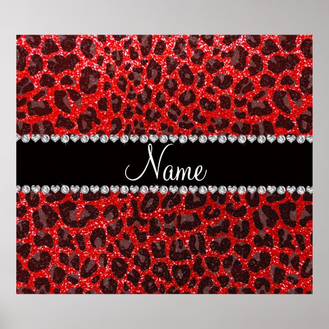 Custom name neon red glitter leopard print (Front)