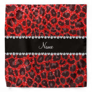 Custom name neon red glitter leopard print bandana
