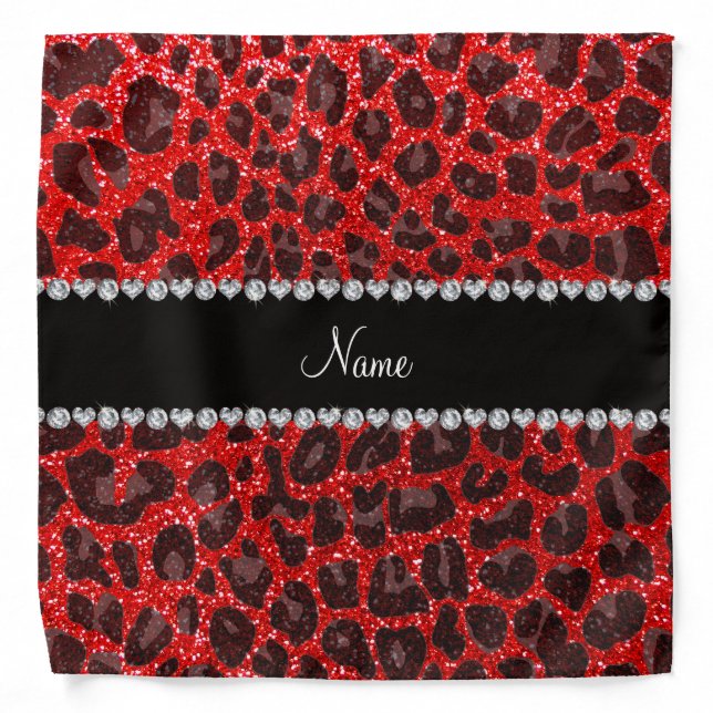 Custom name neon red glitter leopard print bandana (Front)