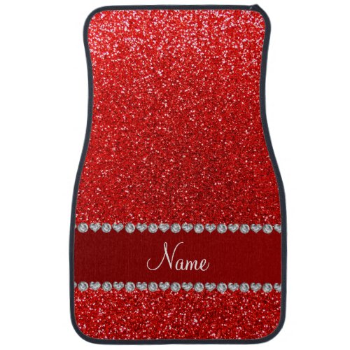 Custom name neon red glitter red stripe car floor mat