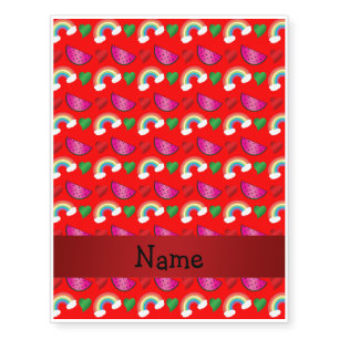 Custom name neon red watermelons rainbows temporary tattoos