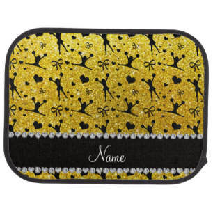 Custom name neon yellow glitter cheerleading car floor mat