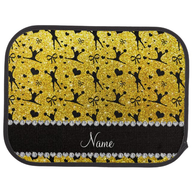 Custom name neon yellow glitter cheerleading car floor mat (Rear)