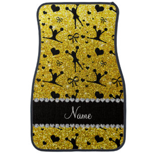 Custom name neon yellow glitter cheerleading car mat