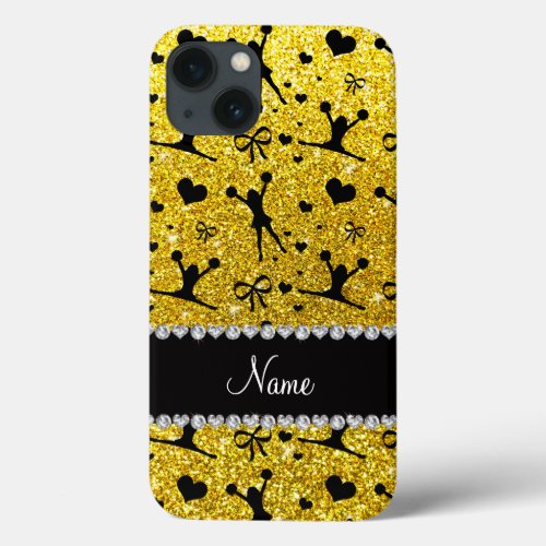 Custom name neon yellow glitter cheerleading iPhone 13 case