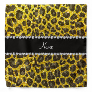 Custom name neon yellow glitter leopard print bandana
