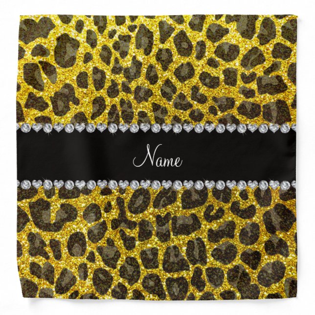 Custom name neon yellow glitter leopard print bandana (Front)