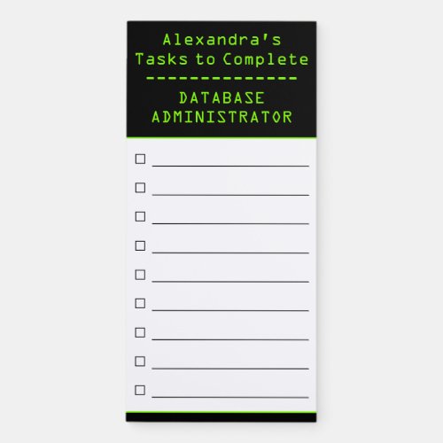 Custom Name Nerdy Database Admin Task List Magnetic Notepad