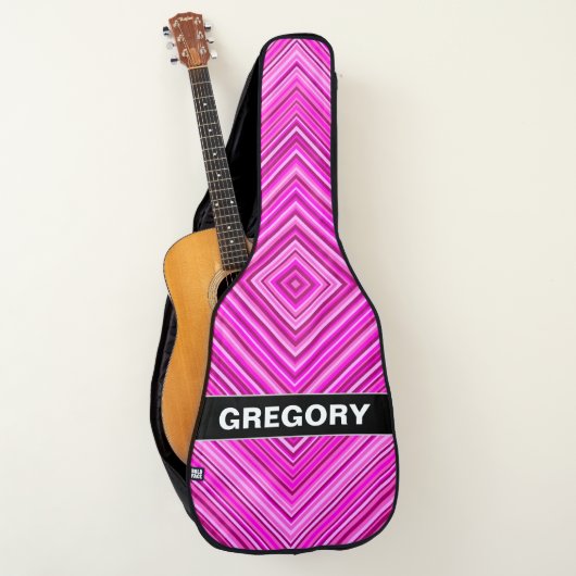 Custom Name + Nested Pink Squares Pattern Guitar Case (Front)