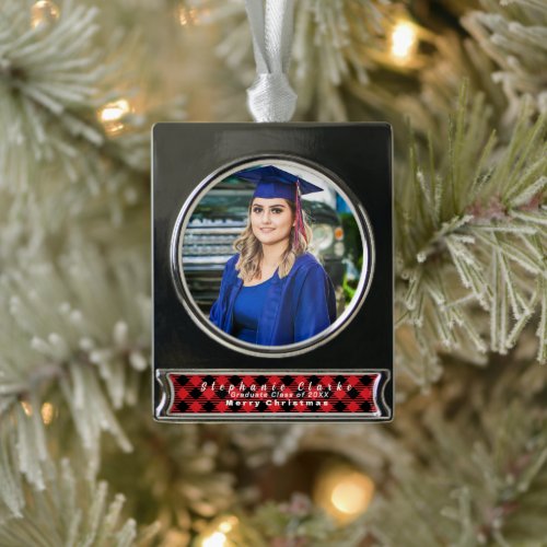 Custom Name New Graduate Photo Christmas Silver Plated Banner Ornament