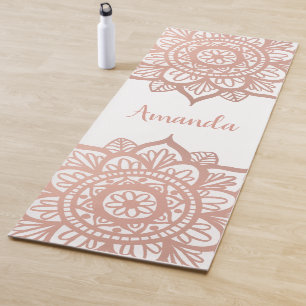 Custom Name New Rose Gold Mandala White Yoga Mat