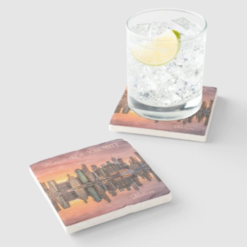 Custom Name New York City Skyline Stone Coaster