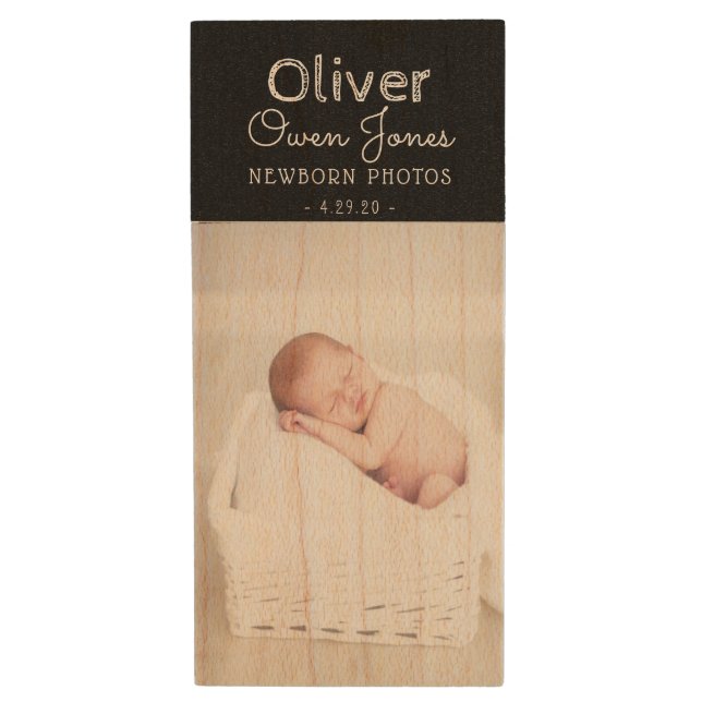 Custom Name Newborn Photo USB Flash Drive (Front Vertical)