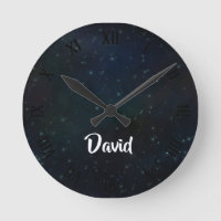 Custom name night sky pattern round clock