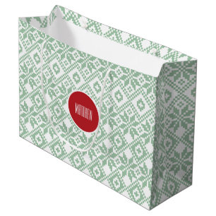Custom Name Nordic Snowflake Pattern Large Gift Bag