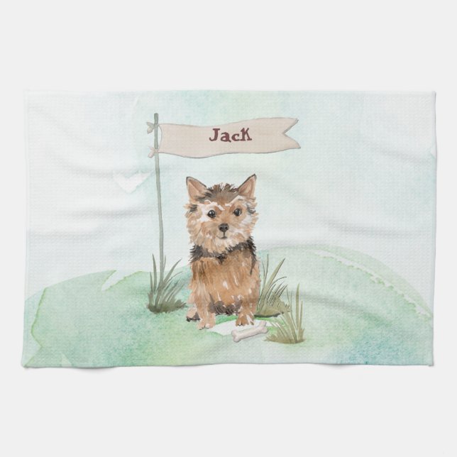 Custom Name Norfolk Terrier Pet Dog Kitchen Towel (Horizontal)