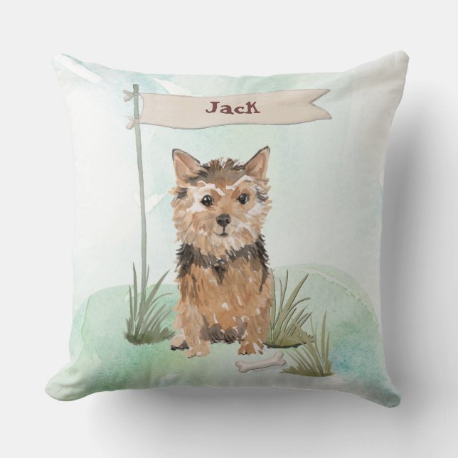 Custom Name Norfolk Terrier Pet Dog Throw Pillow (Front)