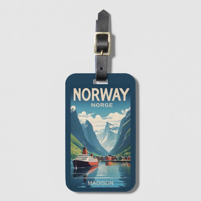 Custom Name Norway Luggage Tag (Front Vertical)