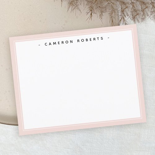 Custom name note card light blush pink border