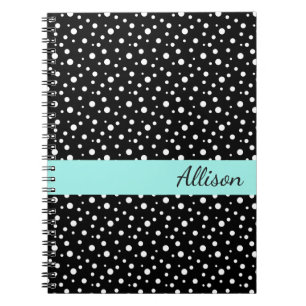 Custom Name Notebook-Black & White Polka Dots Notebook