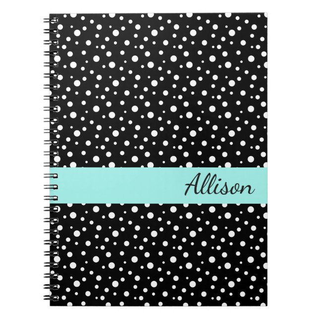 Custom Name Notebook-Black & White Polka Dots Notebook (Front)