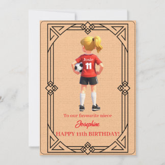Custom Name Number and Text Birthday Soccer Girl Holiday Card