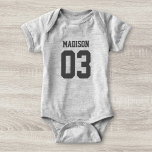 Custom Name Number Baby Sport Jersey Bodysuit<br><div class="desc">Create your own personalized football jersey baby bodysuit with custom name and number. A unisex customizable sports creeper, that is a cute gift idea for infant or newborn boys and girls. This trendy kids sportswear is suitable for all sports, including football, soccer, volleyball, baseball, softball, basketball and hockey. Click 'Customize'...</div>