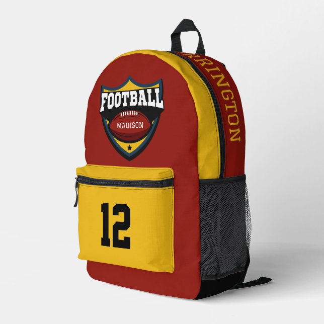 Custom Name, Number & Color Football Logo Printed Backpack (Back Corner Right)