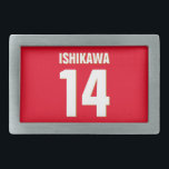Custom Name, Number, Colors. Sports Fans Red Belt Buckle<br><div class="desc">Personalize with name,  number,  and colors of your choice!</div>
