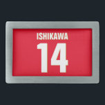 Custom Name, Number, Colors. Sports Fans Red Belt Buckle<br><div class="desc">Personalize with name,  number,  and colors of your choice!</div>
