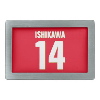 Custom Name, Number, Colors. Sports Fans Red Belt Buckle