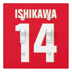Custom Name, Number, Colors. Sports Fans Red Light Switch Cover