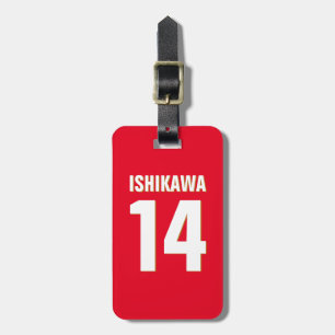 Custom Name, Number, Colors. Sports Fans Red Luggage Tag