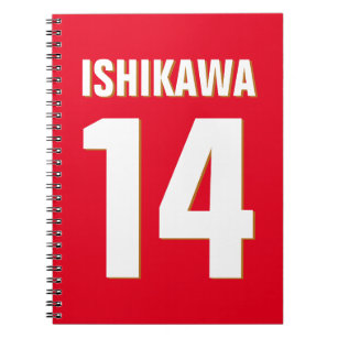 Custom Name, Number, Colors. Sports Fans Red Notebook