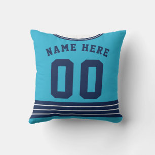 Custom Name Number Ice Hockey Blue Jersey Throw Pillow