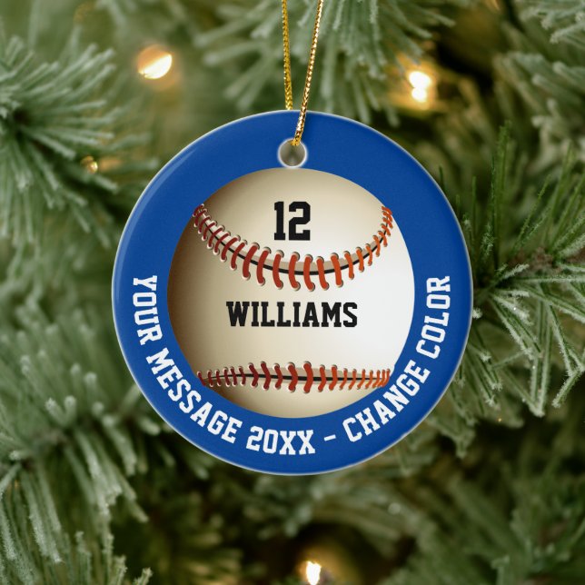 Custom Name Number Message Baseball Ceramic Ornament (Tree)