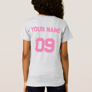 Custom Name Number on back side Pink Font T-Shirt