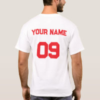 Custom Name Number on back side Red Font T-Shirt