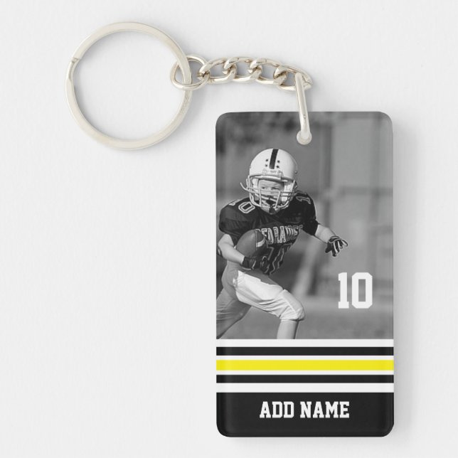 Custom Name Number Photo Football Jersey Black Keychain (Front)