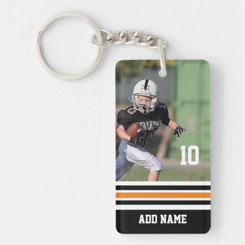 Custom Name Number Photo Football Jersey Black Keychain
