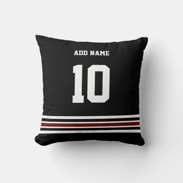 Custom Name Number Photo Football Jersey Red Black Throw Pillow (Front)