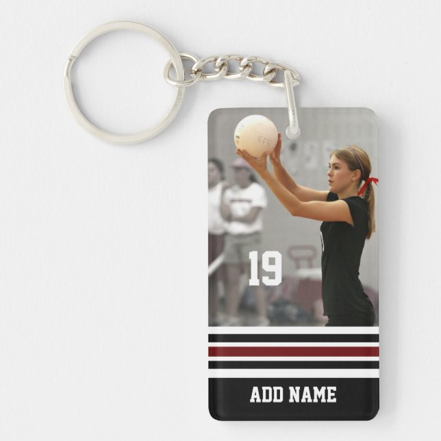 Custom Name Number Photo Volleyball Jersey Black Keychain (Front)