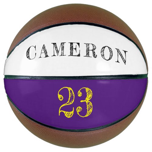 Custom Name Number Purple Yellow Gold etching Basketball