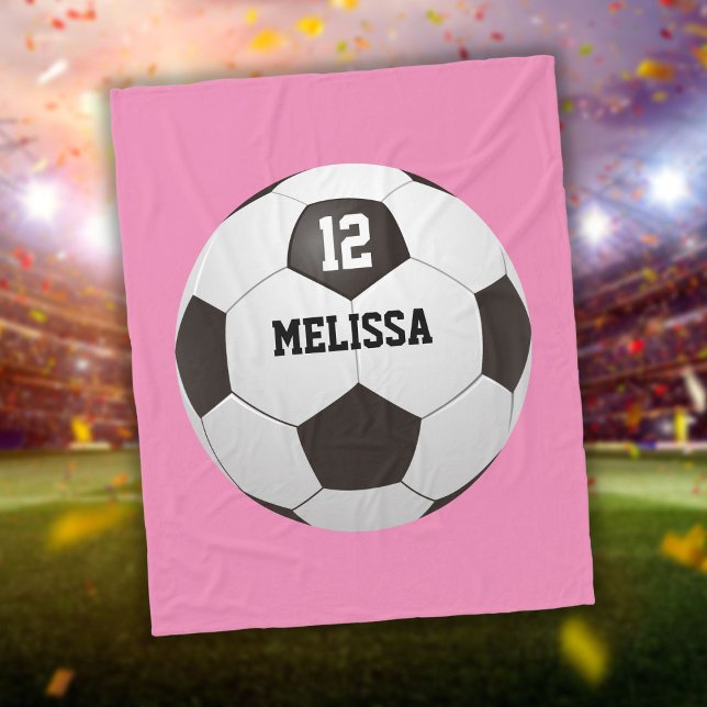 Custom Name Number Soccer Ball Pink Fleece Blanket (Custom Name Number Soccer Ball Pink Fleece Blanket)
