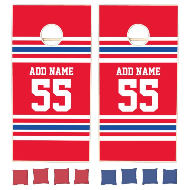 Custom Name Number Sports Jersey Red Blue Cornhole Set (Set)