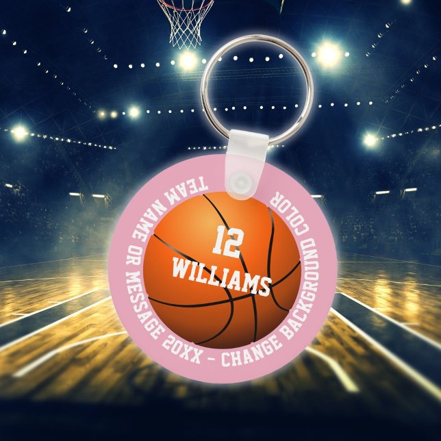 Custom Name Number Team Basketball Pink Keychain (Custom Name Number Team Basketball Pink Keychain)