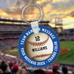 Custom Name Number Team Name Baseball Keychain<br><div class="desc">Personalized name,  number,  team name and message baseball gift. You can customize the background color to match your favorite team. Designed by Thisisnotme©</div>